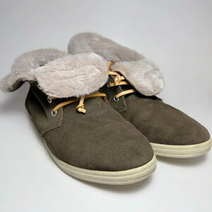 Eric Michael  Womens 39 Sherpa Collar Lace Up Dark Olive Boots